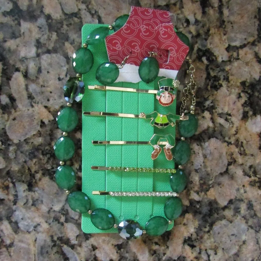 St Patrick's/Leprechaun Hair Pins  + Necklace & Earring Set